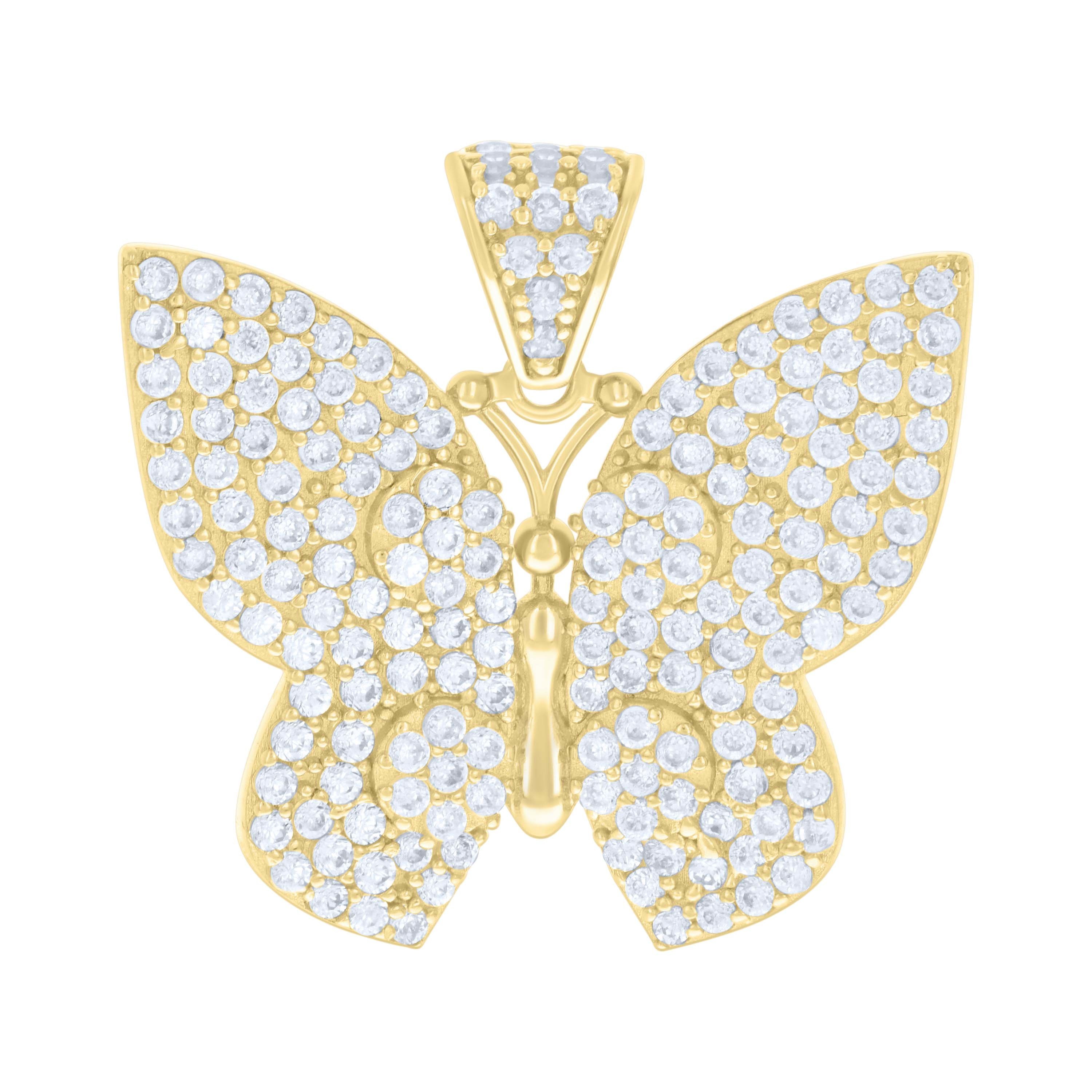 10kt 10k Yellow Gold Womens Cubic-Zirconia Butterfly Fashion Charm Pendant